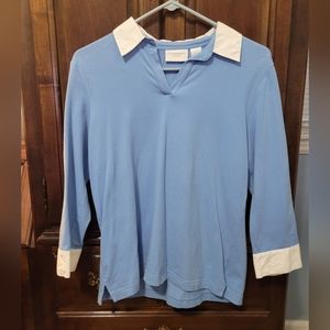 Liz Claiborne 3/4 length sleeve top Blue & White Size Medium Women's  Pullover